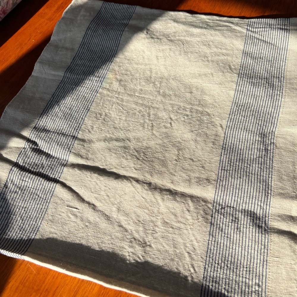 Williams Sonoma Navy and Beige Striped Linen Table Runner